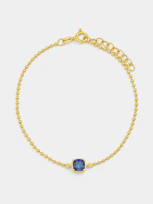 Yellow Gold Vermeil Blue Cubic Zirconia Cushion Bracelet  