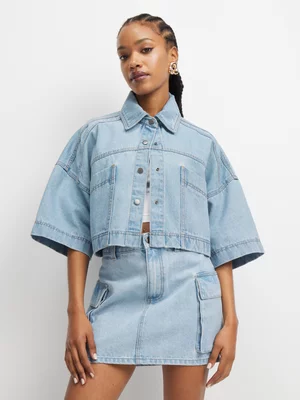 The FIX Women's Light Wash Oversized Denim Shirt