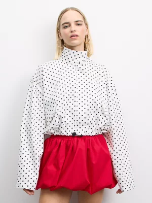 The FIX Women's Milk Polka Dot Funnel Neck Cropped Parka Jacket