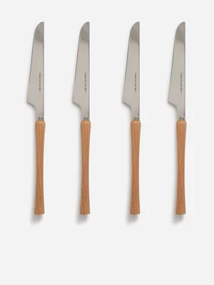 Jet Home 4 Piece Wooden Handle Dinner Knife Set