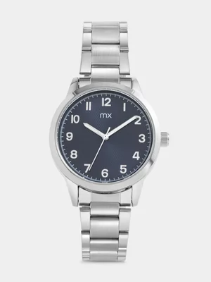 MX Silver Plated Blue Tone Dial Bracelet Watch 