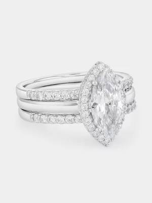 Cheté Sterling Silver Cubic Zirconia Marquise Halo Triple Set Ring 