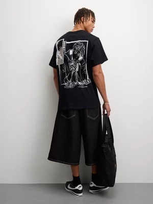 Redbat Men's Anime Graphic Black T-Shirt