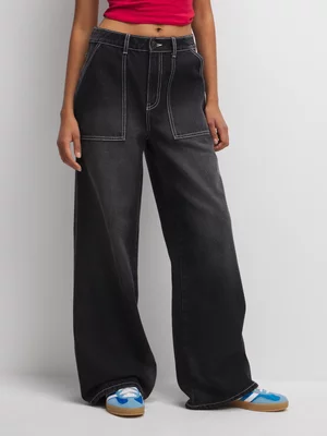 The FIX Women's Charcoal 90's Wide Leg Denim Jeans