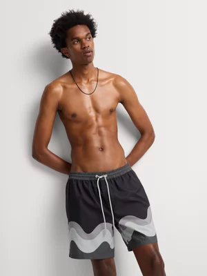 Markham Men's Wave Border Print Black/Grey Swim Short