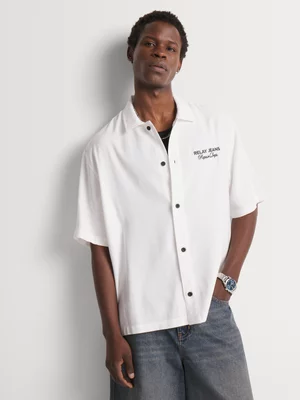 Relay Jeans Men's Boxy Fit Embroidered White Shirt