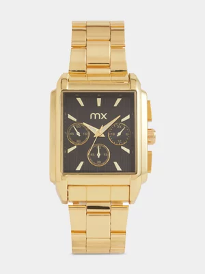 MX Gold Plated Black Dial Rectangle Bracelet Watch 
