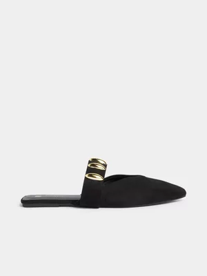 Exact Women's Black & Gold Pointy Mules