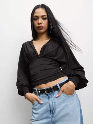The FIX Women's Black Top With Elastic Waisteband