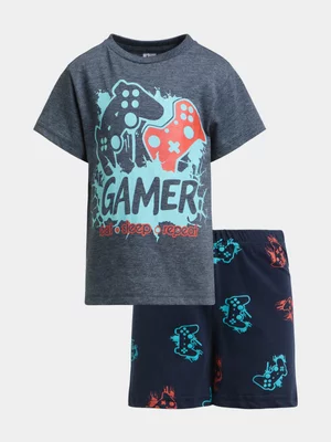 Jet Younger Boys Navy Gamer Shorts PJ Set