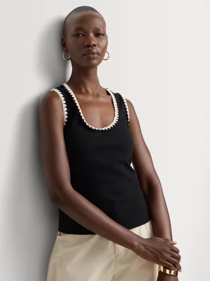 Scoop Neck Crochet Trim Rib Vest 
