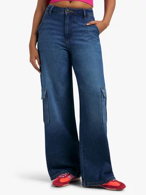 The FIX Women's Dark Wash Cargo Carpenter Jeans