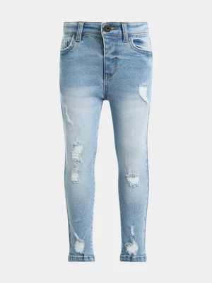 Exact Younger Girl's Mid Wash Rip & Repair Skinny Jeans