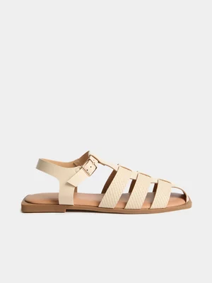 Exact Women's Natural Textured Caged Sandals 