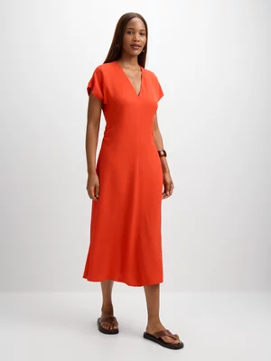 Exact Women's Orange Ruched Midi Dress 