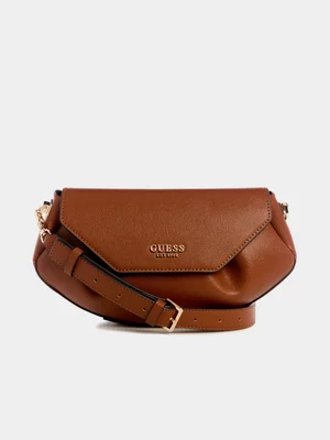Women's Guess Brown Amorette Flap Crossbody Handbag