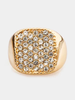 Redbat Unisex Gold Plated Crystal Square Ring