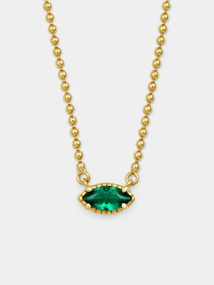 Yellow Gold Vermeil Green Cubic Zirconia Marquise Necklet