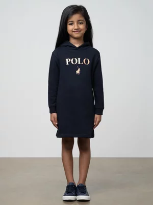 Girls Polo Navy Naomi Printed Sweater Dress
