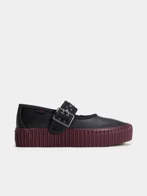 Vans Women's Black Mary Jane Creeper Black/Burgundy Sneaker