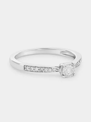 Sterling Silver Lab Grown Diamond Solitaire Pavé Ring 