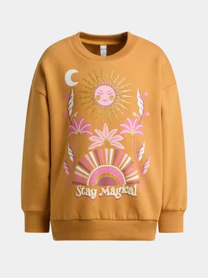 Exact Older Girl's Ochre Graphic Print Sweat Top