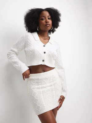Women's White Co-Ord Cable Knit Skirt
