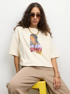 Redbat Women's Unruly Boxy Crop Ecru  T-Shirt