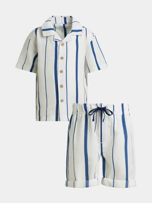 Exact Older Boy's White & Blue Striped Shirt & Shorts Set