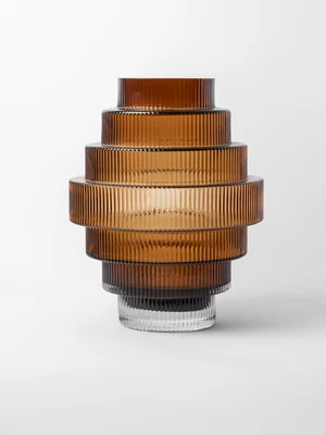  Amber Stepped Fluted Glass Vase 29.5 x 23.5cm