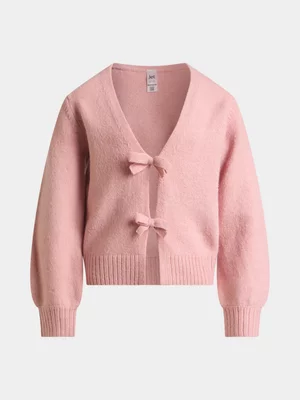 Jet Younger Girls Pale Mauve Bow Cardigan