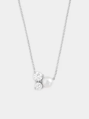 Sterling Silver Freshwater Pearl & Cubic Zirconia Trilogy Pendant