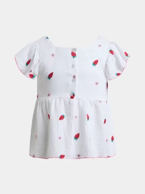 Jet Older Girls White AOP Frill Woven Top