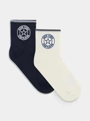 The FIX Unisex Navy & Milk 2 Pack Sport Socks