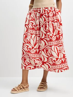 Jet Women’s Red Floral Pull On Skirt