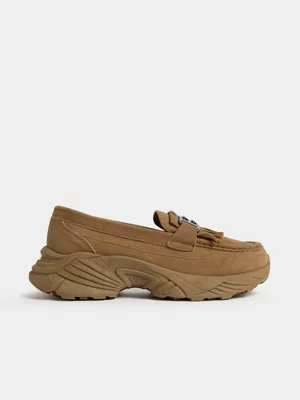 The FIX Women's Tan Suede Chunky Trim Manstyle Loafer