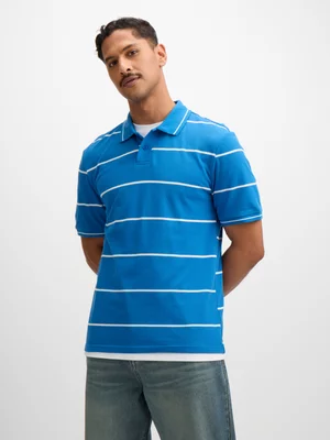 Jet Men's Blue Ecru Engineered Stripe Golfer