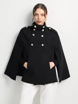 Gold Button Melton Cape Coat