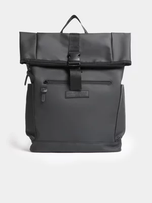 Relay Jeans Men's Rubberised Foldover Black Backpack