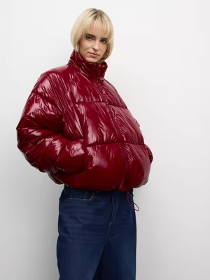 The FIX Women's Red Glossy Nylon Puffer Jacket