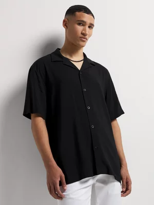 Markham Men's Regular Fit Plain Black Viscose Shirt