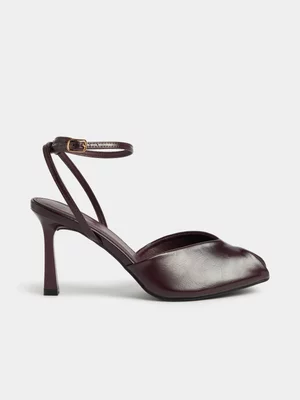 Jet Women’s Burgundy Peeptoe Ankletie Heel Sandal