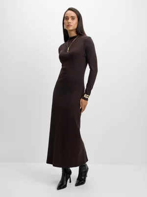 Jet Women’s Brown Long Sleeve Highneck Maxi Dress
