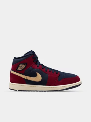 Jordan Men's 1 Mid SE Red/Navy Sneaker