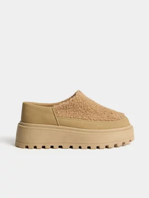 The FIX Women's Tan Sherpa Chunky Mule