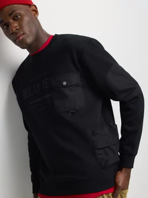 Relay Jeans Men's Relaxed Fit Utility Black Sweater