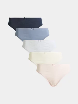 Jet Women's 5-Pack Pink, Blue and Navy Plain Bikini Briefs