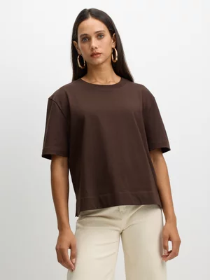 Jet Women’s Chocolate Heavy Knit Plain Short Sleeve T-Shirt