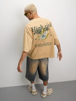 Redbat Men's Sueded 'High Risk' Graphic Natural T-Shirt