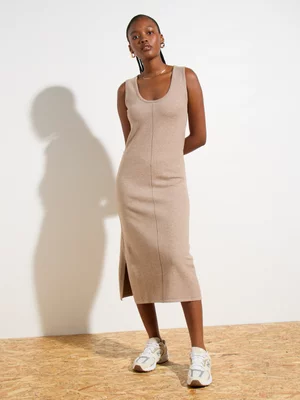 Women's Canvas Co-ord Sleeveless Knitwear Dress Taupe